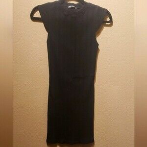 Zara Ribbed Black Bodycon Dress with Ruffle Sleeve Size Small
